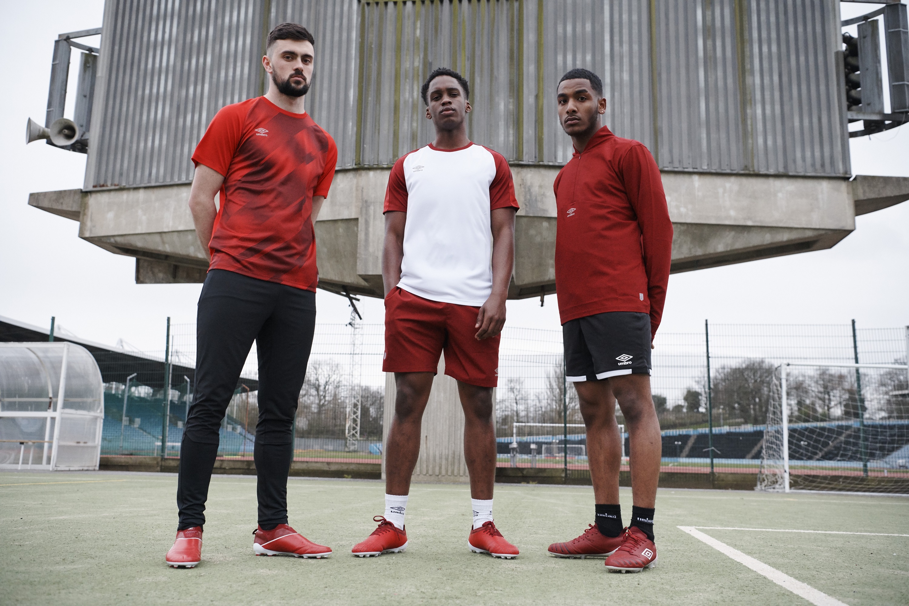 SS20 three boys in pack red umbo football boots